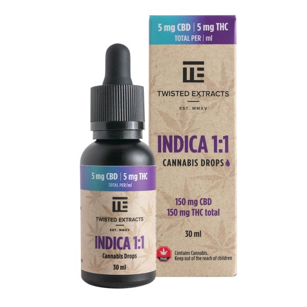 Twisted Extracts - Indica 1:1 Cannabis Oil Drops (150mg THC + 150mg CBD)