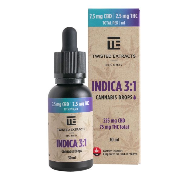 Twisted Extracts - Indica 3:1 Cannabis Oil Drops (75mg THC + 225mg CBD)