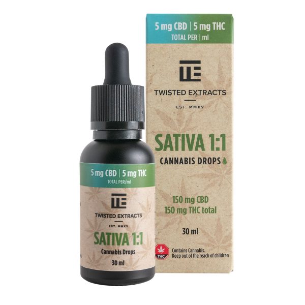 Twisted Extracts - Sativa 1:1 Cannabis Oil Drops (150mg THC + 150mg CBD)